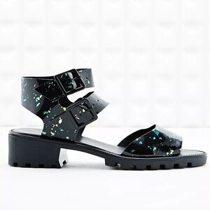 Miista Speckle Black Glitter Iridescent Patti Two-Strap Heeled Sandals Size 37